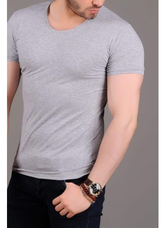 U Yaka Basic Gri T-shirt