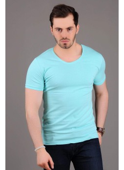 U Yaka Basic Turkuaz T-shirt