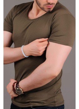 U Yaka Basic Haki T-shirt