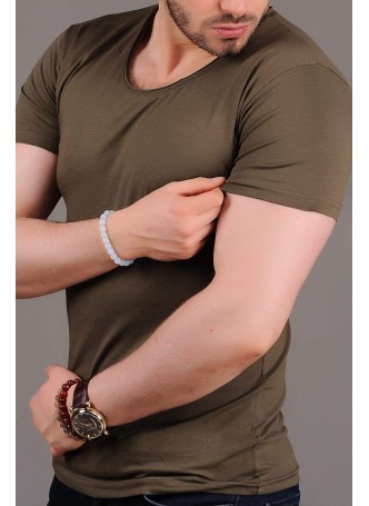 U Yaka Basic Haki T-shirt