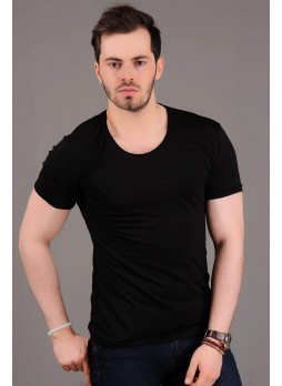U Yaka Basic Siyah T-shirt