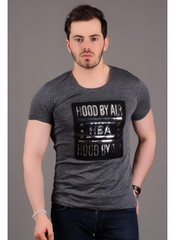 Hood Kabartma Baskı Füme T-shirt