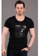 Hood Kabartma Baskı Siyah T-shirt