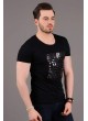 Hood Kabartma Baskı Siyah T-shirt