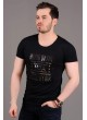 Hood Kabartma Baskı Siyah T-shirt