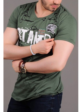 Stamp Baskılı Yeşil T-shirt