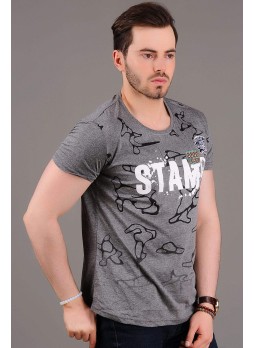 Stamp Baskılı Gri T-shirt