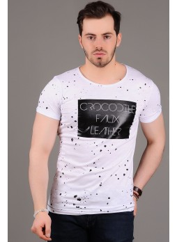 Benekli Baskılı Beyaz T-shirt