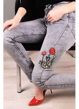 İşlemeli Gri Denim