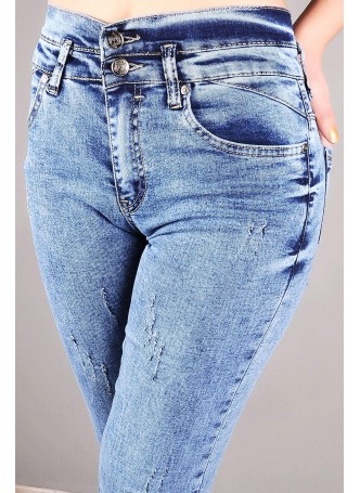 Çift Düğme Yıkamalı Açık Mavi Denim