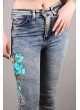 Turkuaz Çiçek İşlemeli mavi Denim