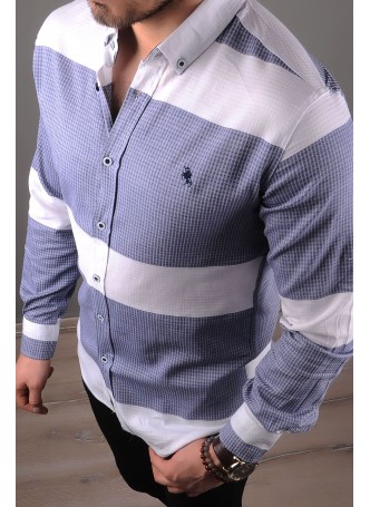 Beyaz Şeritli Lacivert Gömlek