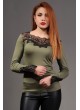 Tül İşlemeli Haki Bluz