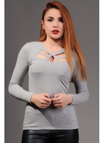 Önü Pencereli Gri Bluz