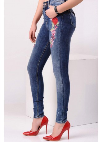 İşlemeli Lacivert Denim