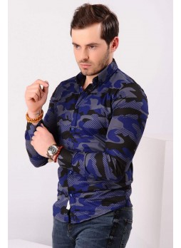 Kamuflaj Fit Mavi Gömlek 