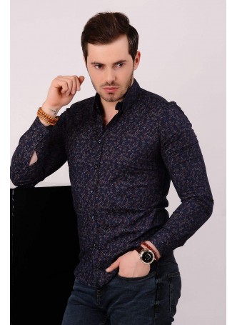 Desenli Lacivert Gömlek 