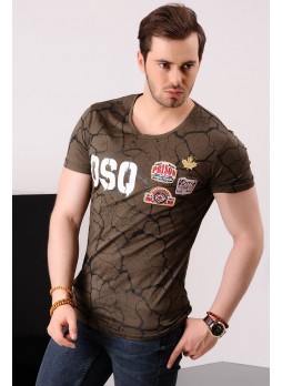 Baskılı Armalı Haki T-shirt