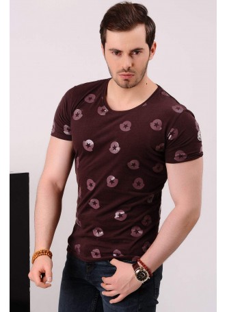 Yıldız Baskılı Kahve T-shirt