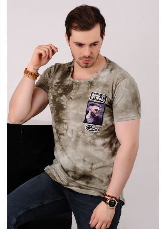 Armalı Desenli Haki T-shirt
