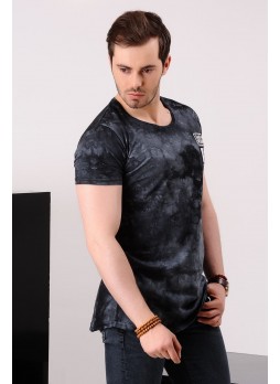 Armalı Desenli Lacivert T-shirt
