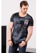 Armalı Desenli Lacivert T-shirt