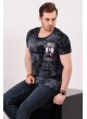 Armalı Desenli Lacivert T-shirt