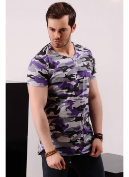 Fermuar Detay Kamuflaj T-shirt 