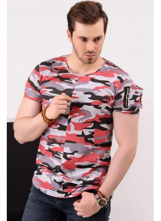 Fermuar Detay Kamuflaj T-shirt