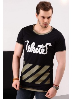 White Baskılı Siyah T-shirt