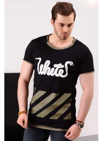 White Baskılı Siyah T-shirt