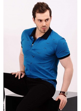 Martılı Polo Yaka Mavi T-shirt