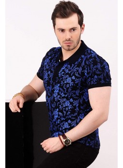 Mavi Desenli Polo Yaka Lacivert T-shirt