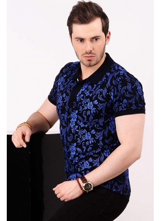 Mavi Desenli Polo Yaka Lacivert T-shirt