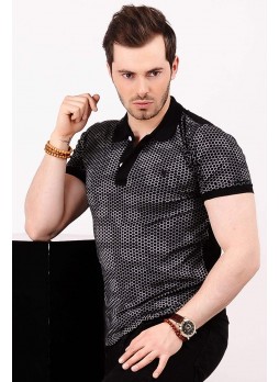 Petek Desen Siyah Polo Yaka T-shirt