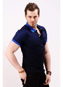 Mavi Püskürtme Polo Yaka Lacivert T-shirt