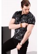 Beyaz Desenli Polo Yaka Siyah T-shirt