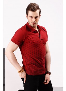 Altıgen Desenli Kırmızı Polo Yaka