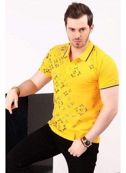 Yıldız Desenli Sarı Polo Yaka T-shirt