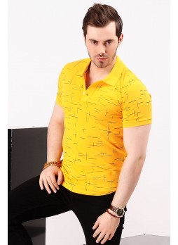Çizgili Desenli Sarı Polo Yaka T-shirt