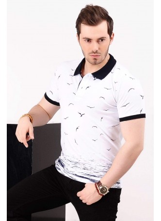 Martılı Polo Yaka Beyaz T-shirt