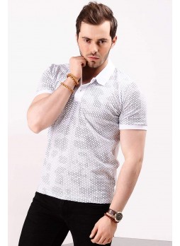 Petek Desen Polo Yaka Beyaz T-shirt