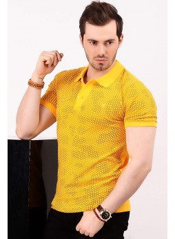 Petek Desen Sarı Polo Yaka T-shirt