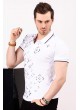 Yıldız Desen Polo Yaka Beyaz T-shirt