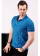 Çizgili Desenli Polo Yaka Mavi T-shirt