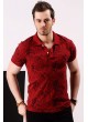 Lacivert Desenli Kırmızı Polo Yaka T-shirt