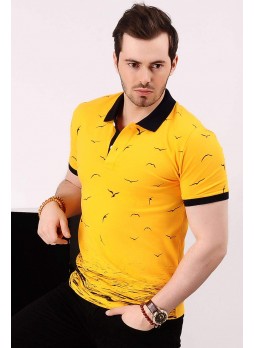 Martılı Polo Yaka Sarı T-shirt