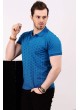 Altıgen Desenli Polo Yaka Mavi T-shirt