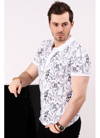 Desenli Polo Yaka Beyaz T-shirt