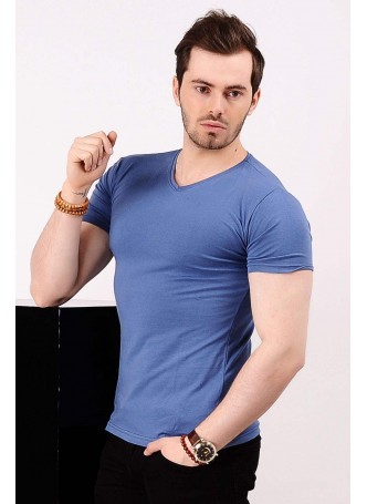 V Yaka Basic Mavi T-shirt